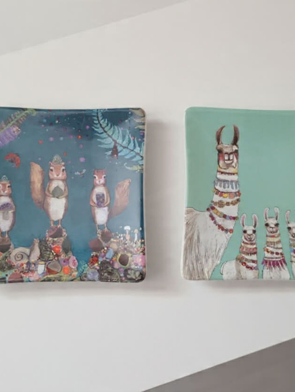 GreenBox Art + Culture Squirrel & Llama Ceramic Trinket Dish Set